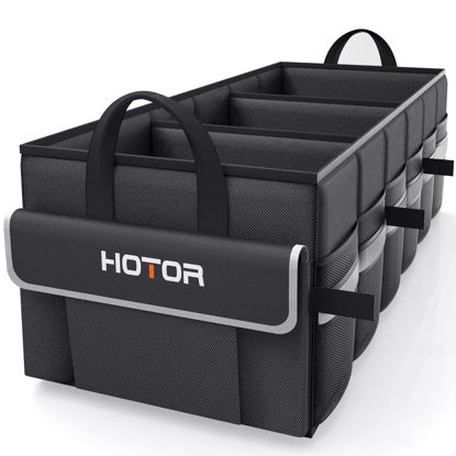 Picture of HOTOR Foldable Trunk Organizer - SUV, Sedan & Van, Sturdy Base Panel for Car Accessories, Black, 3 Compartments, 31.89"12.6"10.6"