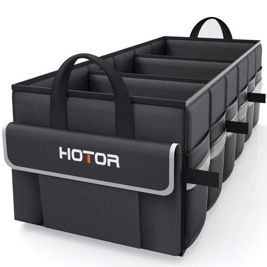 Picture of HOTOR Foldable Trunk Organizer - SUV, Sedan & Van, Sturdy Base Panel for Car Accessories, Black, 3 Compartments, 31.89"12.6"10.6"