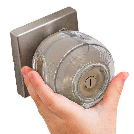 Picture of Child Safety Door Knob Cover (4 Pack) Hard-to-Remove Dual-Lock Door Handle Covers for Kids - Reusable Baby Proof Door Knob Locks - Installs Easily, No Tools Needed (Clear)