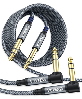 Picture of AkoaDa 1/4 Inch TRS Instrument Cable (20 ft 2Pack), Right Angle 6.35mm Male Jack Stereo Audio Interconnect Cord,Compatible for Bass,Keyboard,Mixer,Amplifier,Amp,ect