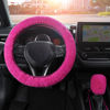 Picture of SEG Direct Furry Car Steering Wheel Cover with Gear Shift Cover, Soft and Warm, Cute Fluffy Auto Decor for Women Men, Standard Size, 2 PCS Set, Magenta