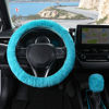 Picture of SEG Direct Furry Car Steering Wheel Cover with Gear Shift Cover, Soft and Warm, Cute Fluffy Auto Decor for Women Men, Standard Size, 2 PCS Set, Cyan