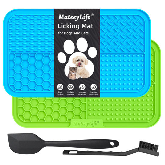 Picture of MateeyLife 2PCS Large Lick Mat for Dogs and Cats with Suction Cups, Dog Lick Mat for Anxiety Relief, Dog Enrichment Toys for Boredom, Cat Peanut Butter Lick Pad, Dog Treat Mat for Bathing Grooming