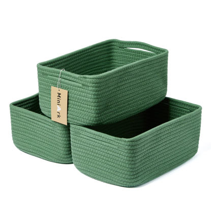 Picture of MiniArk Shelf Storage Baskets for Organizing | Closet Organizer Bins | Small Baskets | Toy Basket | Cute Decorative Basket | Cube Storage Bin | Woven Rope Basket | 13×8.5×5.1” | 3 Packs Green