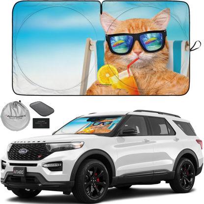 Picture of Autoamerics 1-Piece Windshield Sun Shade - Cool Cat Foldable Car Front Window Sunshade for Most Cars SUV Truck - Heat Blocker Visor Protector Blocks Max UV Rays and Keeps Your Vehicle Cool - Medium