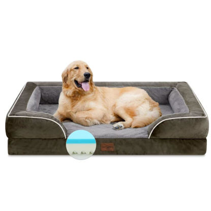Picture of Comfort Expression Orthopedic Memory Foam Dog Bed, Cooling Dog Bed, Dog Beds for Extra Large Dogs, XL Dog Bed with Removable Cover, Waterproof Pet Bed Large with Bolster(X-Large,Olive Green)