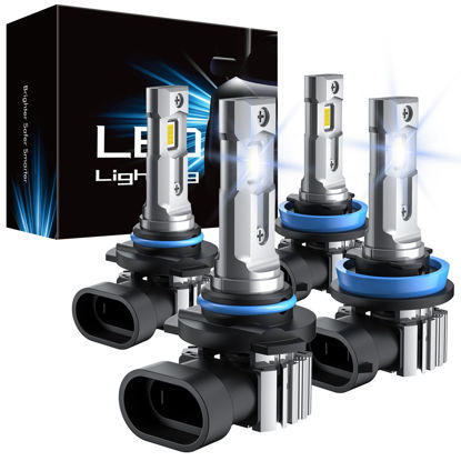 Picture of RCJ 9005 H11 Light Bulbs Combo, 600% Brighter Fog Light 6000K Cool White, 1:1 Mini Size 9005/HB3 H11/H9/H8/H16, Plug-N-Play, IP67 Waterproof, Pack of 4