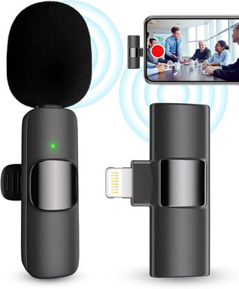 Picture of Professional Wireless Microphone for iPhone, iPad, Cordless Lavalier Lapel Omnidirectional Condenser Recording Mic for Video Recording, Live Streaming, Interview Podcast Vlog YouTube Tiktok