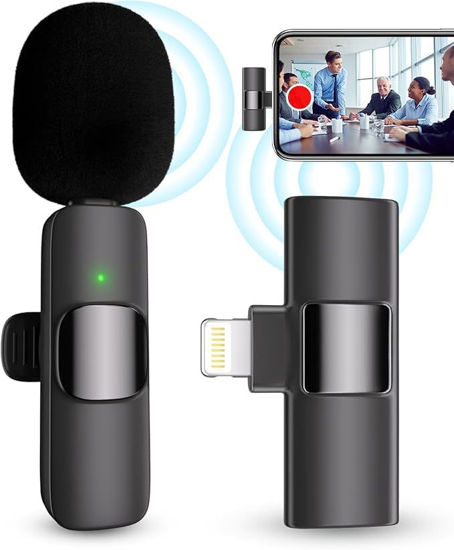 Picture of Professional Wireless Microphone for iPhone, iPad, Cordless Lavalier Lapel Omnidirectional Condenser Recording Mic for Video Recording, Live Streaming, Interview Podcast Vlog YouTube Tiktok
