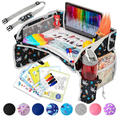 Picture of PILLANI Kids Travel Tray for Car - Car Seat Tray for Kids Travel, Car Trays for Kids Roadtrip Essentials, Carseat Table Tray for Kids Road Trip Activities - Toddler Lap Desk Organizer for Airplane