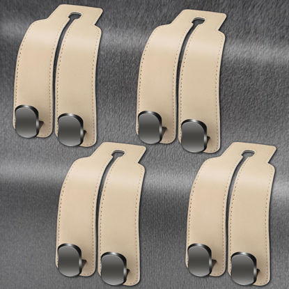 Picture of Amelity Car Seat Hooks for Headrest, Car Back Seat Headrest Hooks, Car Seat Hooks for Purses and Bags, Headrest Hooks (Beige-4 Pack)