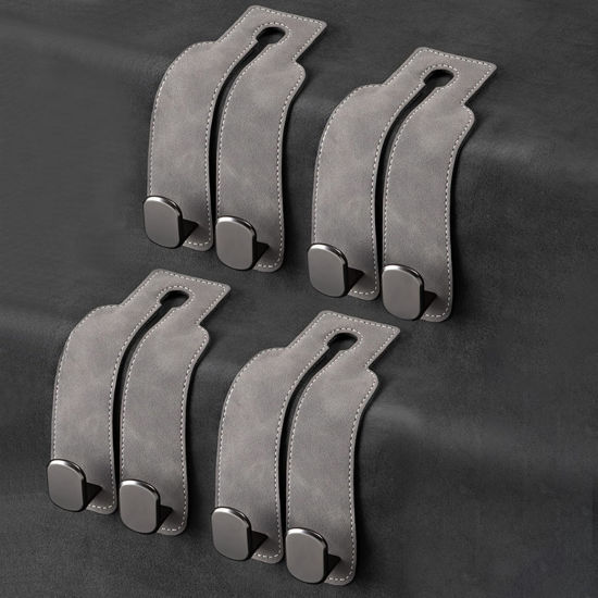 Picture of Amelity Car Back Seat Headrest Hooks, Car Hooks for Purses and Bags Cute, Purses Holder for Car, Car Seat Back Double Hooks (Grey-4 Pack)