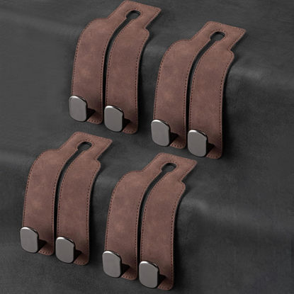 Picture of Amelity Headrest Hooks, Car Seat Back Hooks for Car, Car Seat Back Double Hook Leather, Purses Hooks for Car (Brown-4 Pack)