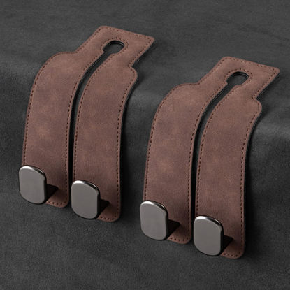 Picture of Amelity Car Hooks for Purses and Bags, Headrest Hooks for Car, Purse Hook for Car, 2 in 1 Car Seat Hooks for Headrest (Brown - 2 Pack)