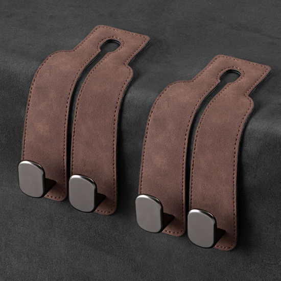 Picture of Amelity Car Hooks for Purses and Bags, Headrest Hooks for Car, Purse Hook for Car, 2 in 1 Car Seat Hooks for Headrest (Brown - 2 Pack)