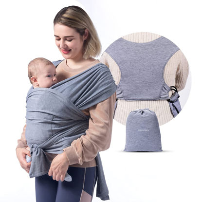 Picture of Momcozy Baby Wrap Carrier, Easy to Wear Infant Carrier Slings, Lightweight Hands Free Baby Sling, Adjustable Baby Carriers for Newborn to Toddler 8-35 lbs, Grey