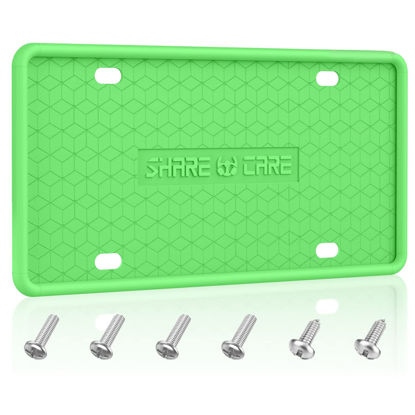 Picture of QiqaMole 1 Pack Silicone License Plate Frame, Front Back License Plate Cover, License Plate Bracket Holder Rust-Proof, Rattle-Proof, Weather-Proof for US and CA Standard Car (Green)