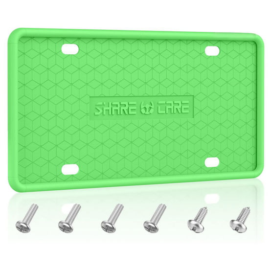 Picture of QiqaMole 1 Pack Silicone License Plate Frame, Front Back License Plate Cover, License Plate Bracket Holder Rust-Proof, Rattle-Proof, Weather-Proof for US and CA Standard Car (Green)
