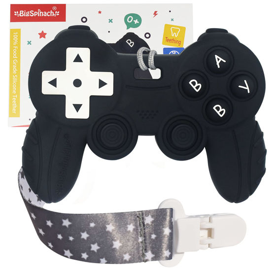 Picture of Cool Remote Game Control Teething Toy for Babies 0-6 6-12 Months,Game Controller Teether for Gamer Parents,Baby's First Valentines Day Gifts,Silicone Remote Chew Toys（Black