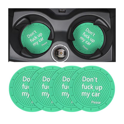 Picture of 8sanlione Car Cup Coaster, 4Pcs 2.75 Inch Auto Cup Holder Insert Coasters, Anti-Slip Waterproof Embedded Drink Mat, Automotive Interior Accessories for Men and Women (D Light Green/4PCS)