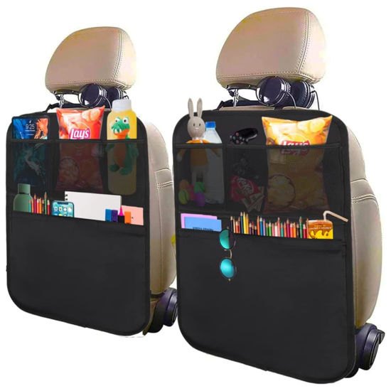 Picture of Enovoe Kick Mats Back Seat Protectors for Vehicles - 2-Pack Car Seat Back Cover with Multi-Pocket Storage Organizer - Durable Back of Car Seat Protector from Dirt and Scratches - 18x24-Inch (Black)