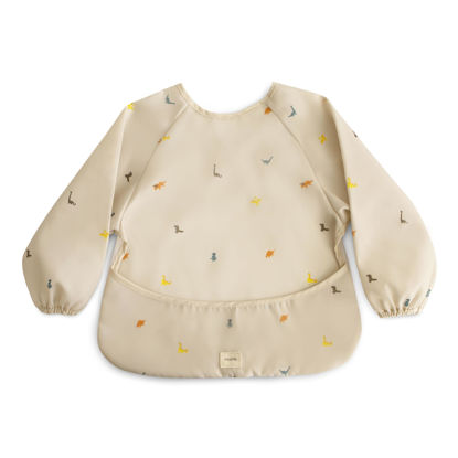 Picture of mushie Long Sleeve Baby Bib | Mess Free & Waterproof Fabric for Toddlers | Adjustable Fit for Ages 6-24 Months (Dinos)