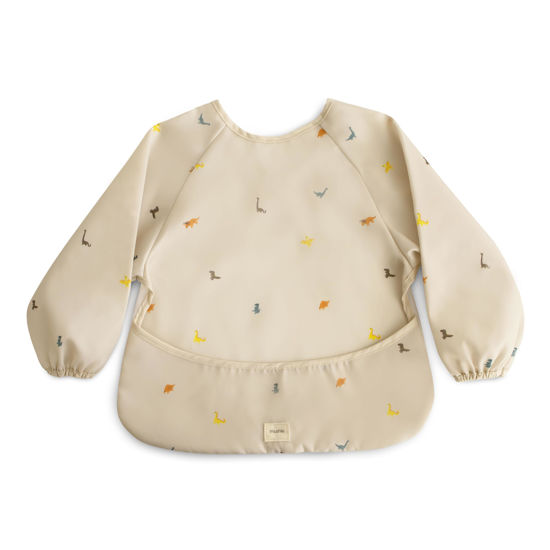 Picture of mushie Long Sleeve Baby Bib | Mess Free & Waterproof Fabric for Toddlers | Adjustable Fit for Ages 6-24 Months (Dinos)