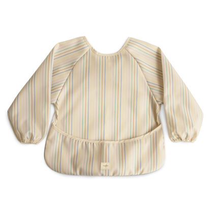 Picture of mushie Long Sleeve Baby Bib | Mess Free & Waterproof Fabric for Toddlers | Adjustable Fit for Ages 6-24 Months (Retro Stripes)