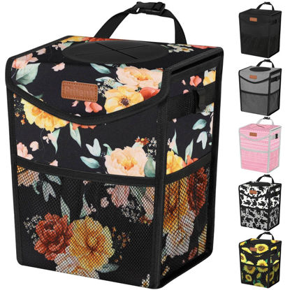 Picture of Pritent Car Trash Can with Lid, Cute Leakproof Car Trash Garbage Bag Hanging Vehicle Trash Bin Small Portable Automotive Garbage Cans Organizer for Back/Front Seat/Console(2.8 Gallons,Rose)