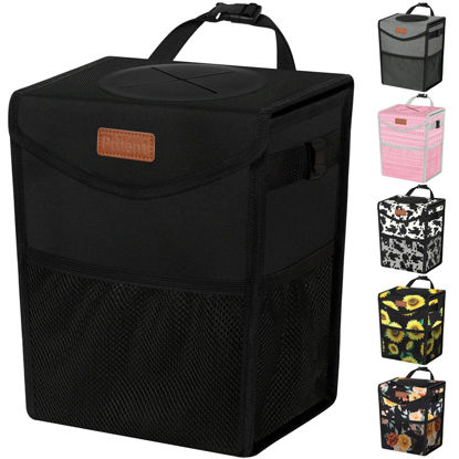 Picture of Pritent Car Trash Can with Lid, Cute Leakproof Car Trash Garbage Bag Hanging Vehicle Trash Bin Small Portable Automotive Garbage Cans Organizer for Back/Front Seat/Console(2.8 Gallons,Black)