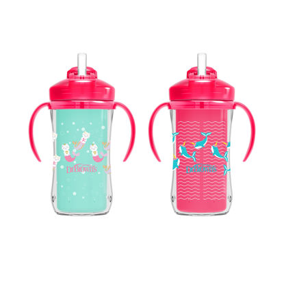 Picture of Dr. Brown's Milestones Insulated Sippy Cup with Straw and Handles, Spill-Proof Tumbler with Lid, 2-Pack, Pink, 10 oz/300 mL, BPA Free, 12m+