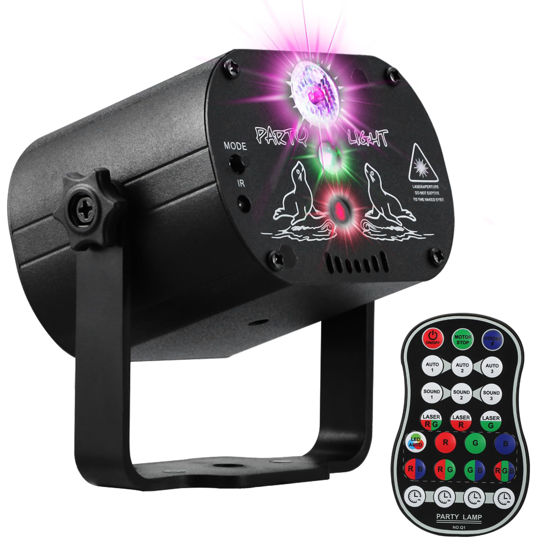 Picture of POCOCO DJ Disco Stage Party Lights, Sound Activated Laser Light RGB Flash Strobe Projector with Remote Control for Christmas Halloween Decorations Karaoke Pub KTV Bar Dance Gift Birthday Wedding
