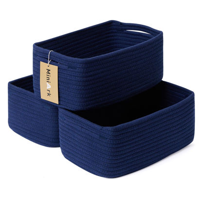 Picture of MiniArk Shelf Storage Baskets for Organizing | Closet Organizer Bins | Small Baskets | Toy Basket | Cute Decorative Basket | Cube Storage Bin | Woven Rope Basket | 13×8.5×5.1” | 3 Packs Navy Blue