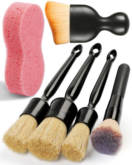 Picture of Birbenben 6PCS Car Detailing Brush Set, Ultra Soft Boars Hair Detail Brushes, Automotive Cleaning Brush Kit for Wheels, Air Vent, Leather Seats, Vehicles Auto Exterior Interior Detailing Brushes Tool
