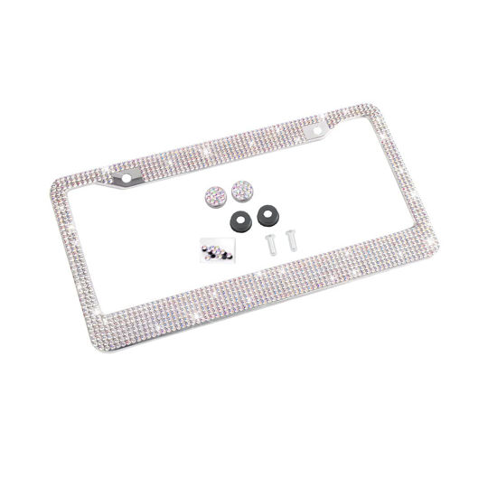 Picture of Bling Car License Plate Frame, Sparkly Rhinestone Stainless Steel License Plate Cover/Holder, Universal for Most Cars, SUVs, Vehicles with Screw Set, Auto Accessories for Women (AB Color)