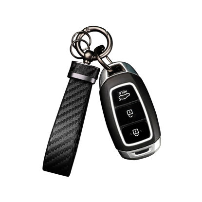 Picture of Turcee Leather Car Keychain - Carbon Fiber Interior Key Fob with Anti-Lost D-Ring - Car Accessory Key Ring (Black)