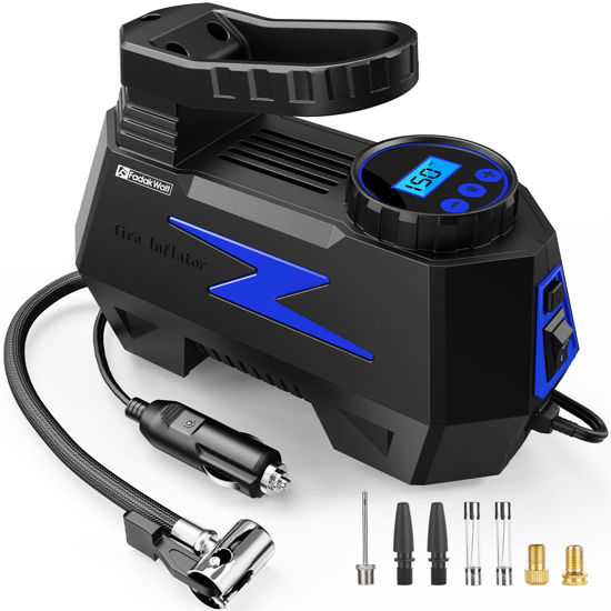 Picture of FADAKWALT Tire Inflator Portable Air Compressor, DC 12V Tire Air Pump with LED and 150PSI Digital Pressure Gauge, Portable Tire Inflator for Car Tires, Motorcycles, Bike, Ball (Blue)