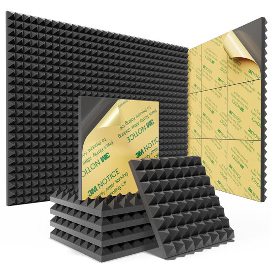 Picture of Sonicism 12 Pack Pyramid Sound Proof Foam Panels with Self-Adhesive, 12" X 12" X 1" Acoustic Foam Panels of High Density, Soundproof Wall Panels Fast Expand, Sound Absorption and Decoration (Black)