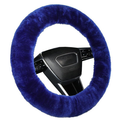 Picture of Genuine Fur Fur Wool Sheepskin Fuzzy Blue car Steering Wheel Cover, Fluffy Soft Protector for Universal Steering Wheel 14 1/2-15 1/2inch, Anti-Slip, Soft (Blue)
