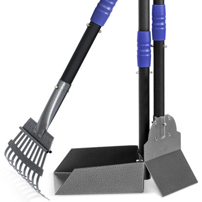Picture of Heeyoo Dog Pooper Scooper, Dog Poop Tray and Rake Set, Pet Waste Removal Scoop with Long Adjustable Sectional Stainless Handles