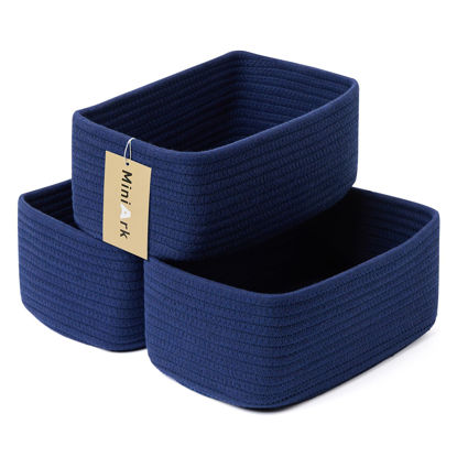 Picture of MiniArk Shelf Storage Baskets for Organizing | Closet Organizer Bins | Small Baskets | Toy Basket | Cute Decorative Basket | Cube Storage Bin | Woven Rope Basket | 11.5×7.5×4.7” | 3 Packs Navy Blue