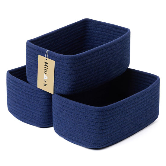 Picture of MiniArk Shelf Storage Baskets for Organizing | Closet Organizer Bins | Small Baskets | Toy Basket | Cute Decorative Basket | Cube Storage Bin | Woven Rope Basket | 11.5×7.5×4.7” | 3 Packs Navy Blue