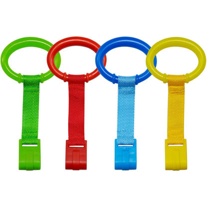 Picture of 4 PCS 4 Colors Plastic Baby Crib Pull Rings Kids Walking Exercises Assistant Stand Up Rings Baby Cot Hanging Rings for Infant Baby Toddler Practice Tool