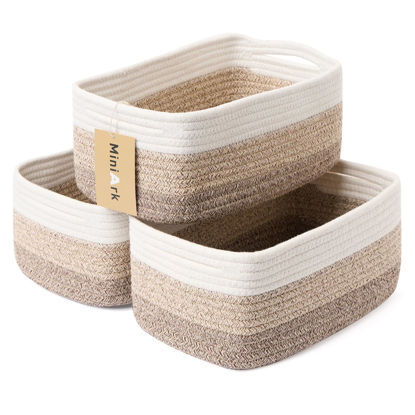 Picture of MiniArk Shelf Storage Baskets for Organizing | Closet Organizer Bins | Small Baskets | Toy Basket | Cute Decorative Basket | Cube Storage Bin | Woven Rope Basket | 13×8.5×5.1” | 3 Packs Gradient Brown