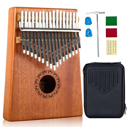 Picture of Kalimba 17 Keys Thumb Piano with Hard Case Study Instruction and Tune Hammer, Portable Mbira Sanza African Wood Finger Piano, Gift for Kids Adult Beginners Professional (Brown with Hard Case)