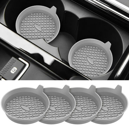 Picture of ME.FAN Car Coasters [4 Pack] Silicone Car Cup Coasters/Cup Mats - Universal Non-Slip Recessed Car Interior Accessories - Car Cup Holder Insert Coasters Light Grey