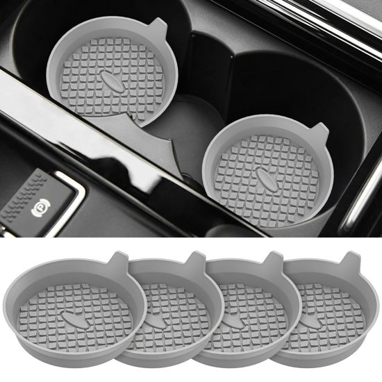 Picture of ME.FAN Car Coasters [4 Pack] Silicone Car Cup Coasters/Cup Mats - Universal Non-Slip Recessed Car Interior Accessories - Car Cup Holder Insert Coasters Light Grey