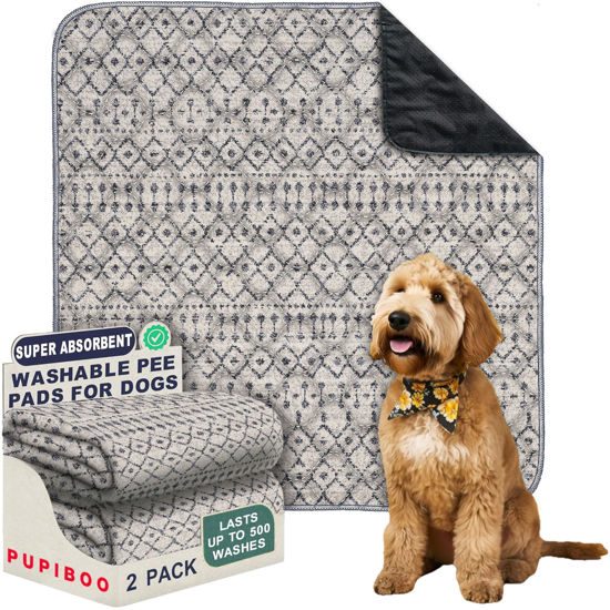 Picture of PUPIBOO Washable Pee Pads for Dogs - Super Absorbent Reusable Puppy Training Pads - 100% Waterproof, Leak-Proof & Non-Slip Whelping Pads for Pet Housebreaking