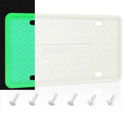 Picture of QiqaMole 1 Pack Silicone License Plate Frame, Front Back License Plate Cover, License Plate Bracket Holder Rust-Proof, Rattle-Proof, Weather-Proof for US and CA Standard Car (White/Glow)