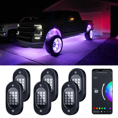 Picture of Honalia LED Rock Lights for Trucks, 6 pods Multicolor RGB Underglow Kit for Cars with Bluetooth APP Control for ATV Accessories Golf Cart Four Wheeler RZR UTV Truck Accessories.